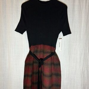 Calvin Klein Black and Red Plaid Midi Dress